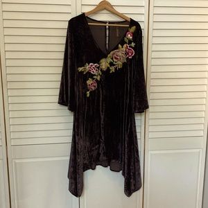 Velvet dress, purple with floral appliqué, size medium, never worn.